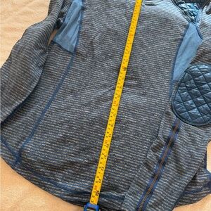 Striped Blue Long Sleeve Top with Quilted Elbow Patches